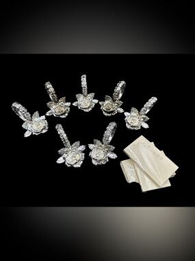 Vintage 70s Princess House Victorian Rose Silver Plated Napkin Rings Place Card